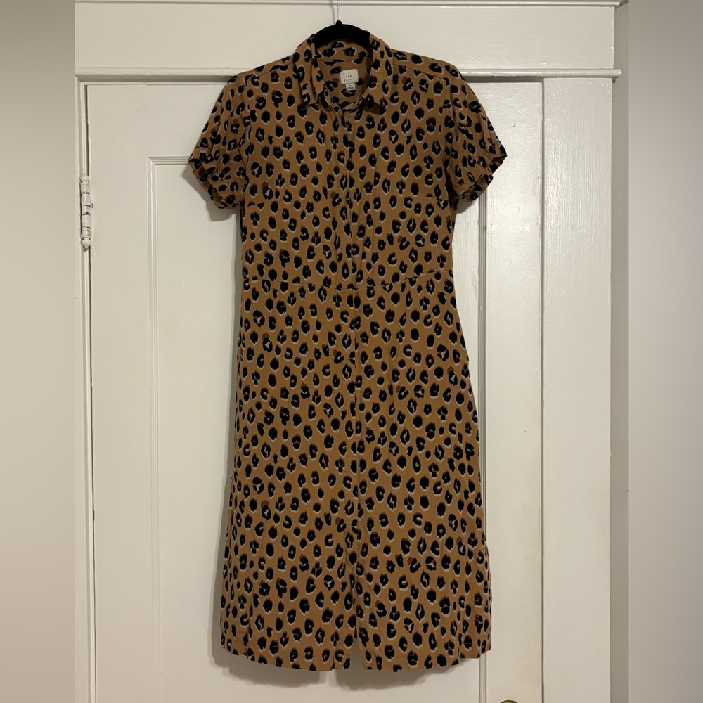 Leopard print button down midi dress